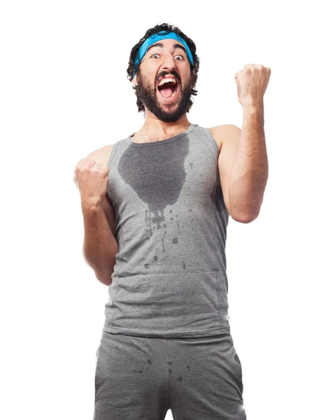 Tired sport man with celebrating — Stock Photo, Image