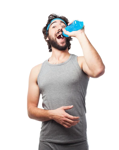 Happy sport man with energy drink — Stock Photo, Image