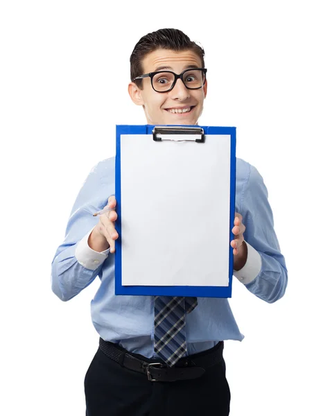 Happy businessman with inventory — Stock Photo, Image