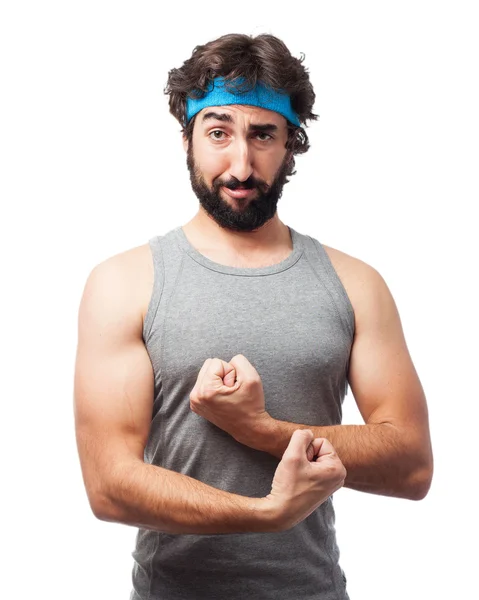 Happy sport man in strong pose — Stock Photo, Image