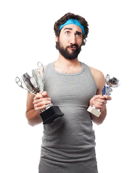 Happy sport man with sport cup — Stock Photo, Image