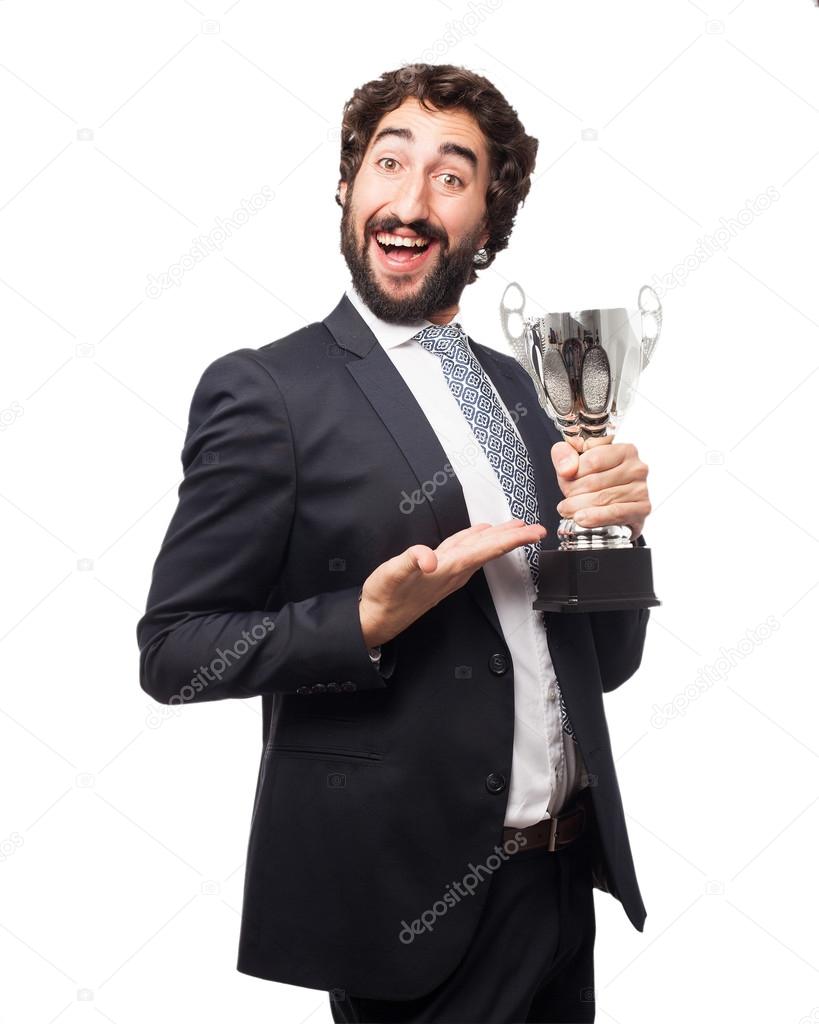 happy businessman with sport cup