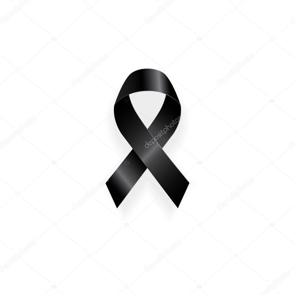 Black awareness ribbon isolated on white background-Mourning and melanoma symbol.Vector Illustration.