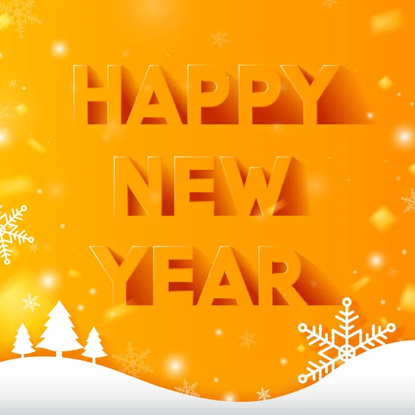 Kağıt Stilinde Mutlu Yeni Yıl Metin Tasarımı Parlak Sarı Arka — Stok Vektör