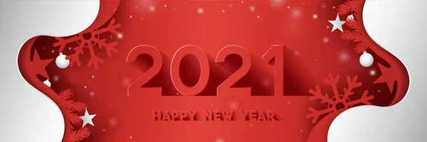 Yeni Yılınız Kutlu Olsun Kağıt Kesim Stili Kırmızı Beyaz Arka — Stok Vektör