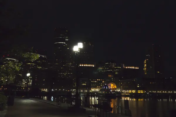 Fan Pier lights Rowes Wharf background