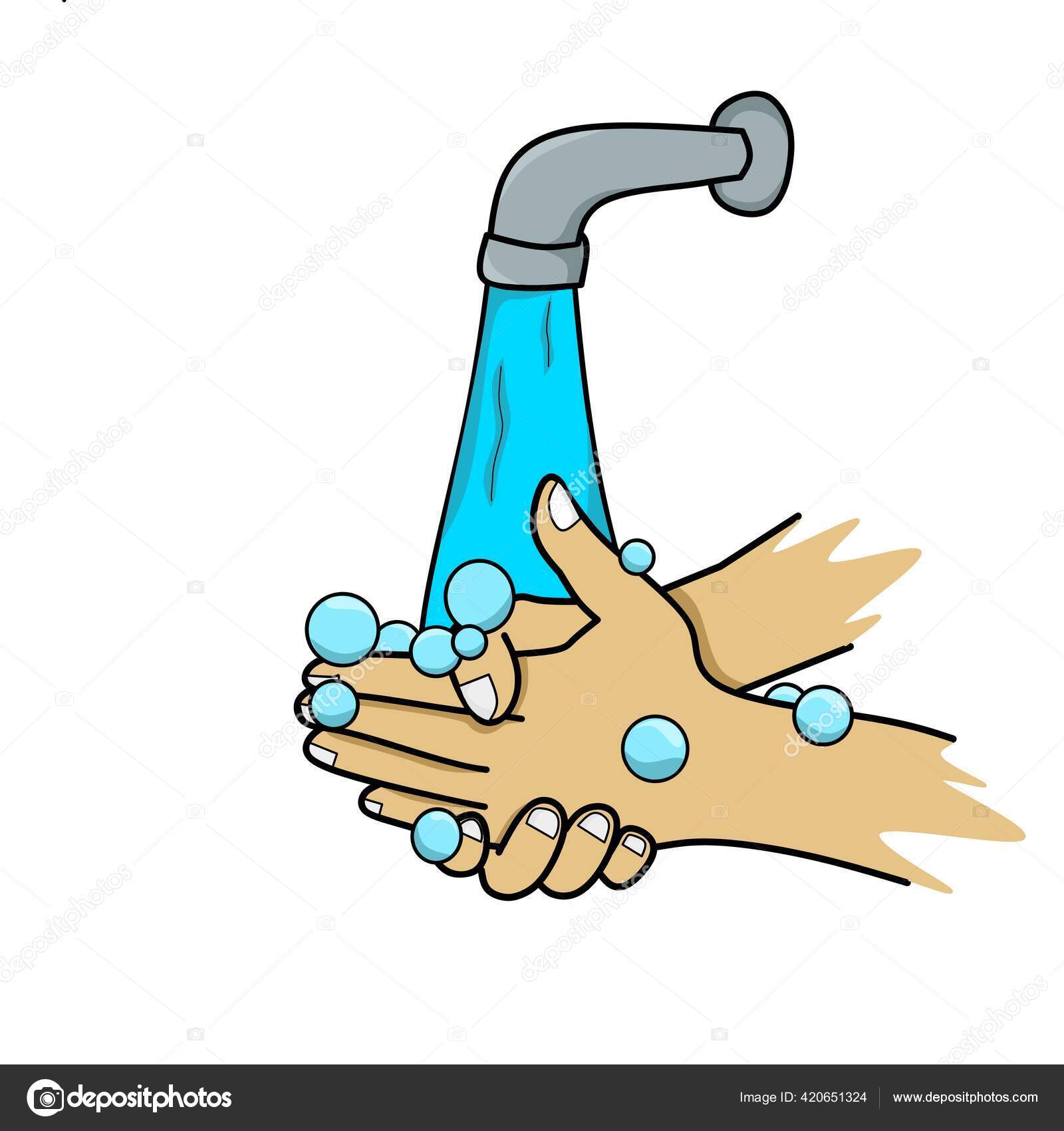 Gambar Kartun Desain Mencuci Tangan Dengan Air Untuk Menghindari Kuman Stok Vektor Gantarpri08 420651324