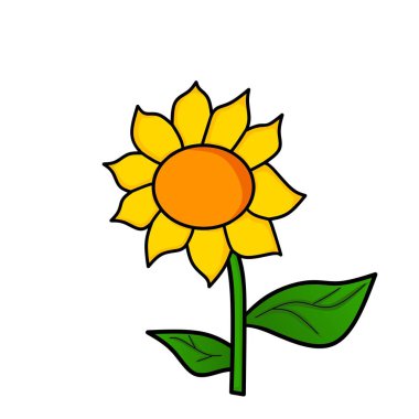 Güzel sarı çiçek açan ayçiçeği çizgi film çizeri tasarımı