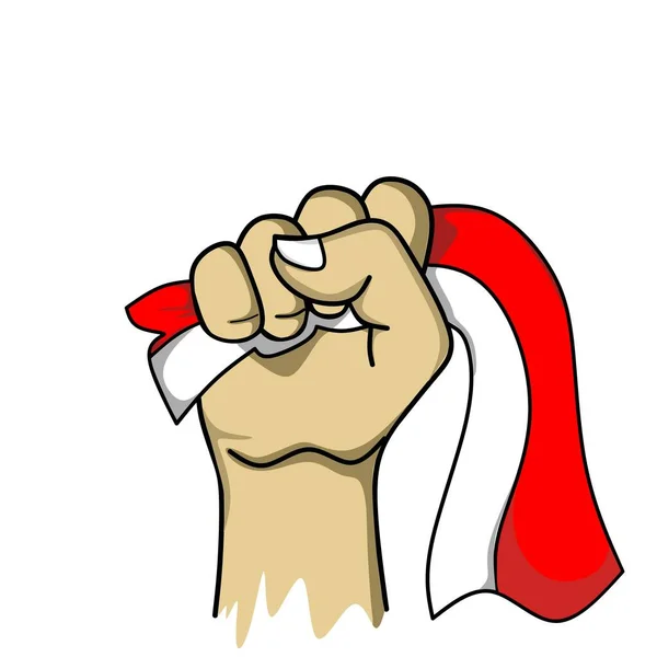 Ilustracja Kreskówki Projekt Ludzkiej Ręki Trzymającej Indonezyjską Flagę — Wektor stockowy