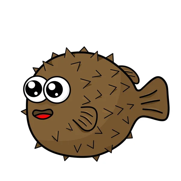 Mignon Puffer Fish Dessin Animé Illustration Design — Image vectorielle