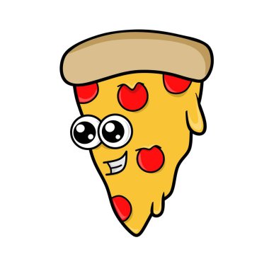 Gözlü şirin pizza logosu tasarımının vektör çizimi