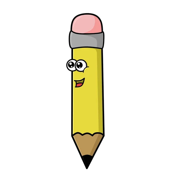 Mignon Dessin Logo Vectoriel Crayon Jaune Avec Les Yeux Bouche — Image vectorielle