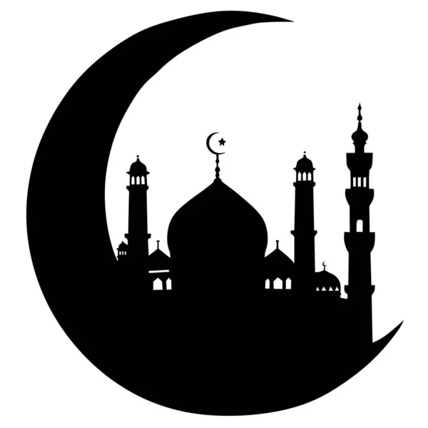 Conception Vectorielle Silhouette Noire Mosquée Lune — Image vectorielle