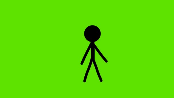 Video Illustration Stick Man Walking Green Background — Stock Video