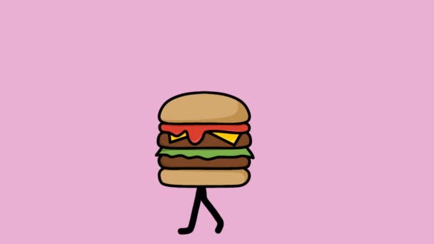 Κινούμενο Βίντεο Του Λογότυπου Burger Τρέχει Ροζ Φόντο — Αρχείο Βίντεο