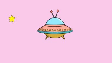 Yıldızların yanından uçan bir UFO uçağının animasyon videosu.