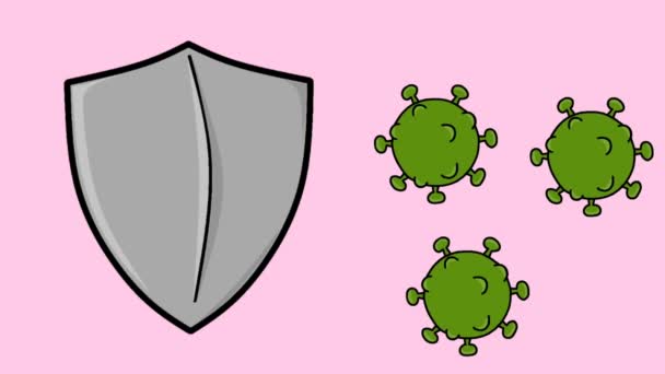 Animasi Video Dari Logo Virus Corona Menyerang Perisai — Stok Video