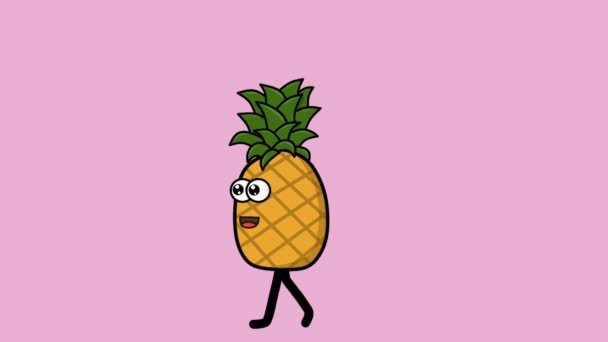 Animované Video Kreslené Ananasové Postavy Kráčející Růžovém Pozadí — Stock video