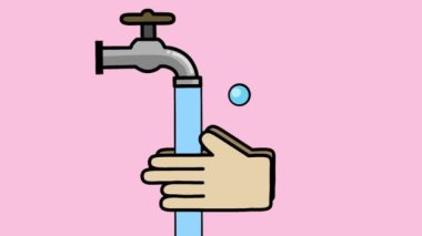 Temizlenmek için elleri suyla yıkamanın video animasyonu