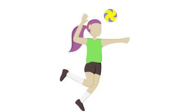 Düz dizaynlı, voleybol oynayan, yeşil tişörtlü kadın karakter.