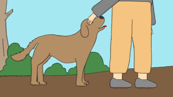 頭の上で人間が撫でている犬の2次元アニメーションビデオ — ストック動画