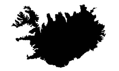 Avrupa 'da bir İzlanda haritasının beyaz arka planda siyah silueti