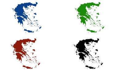 Beyaz arkaplanda YUNANI haritası renkli siluet