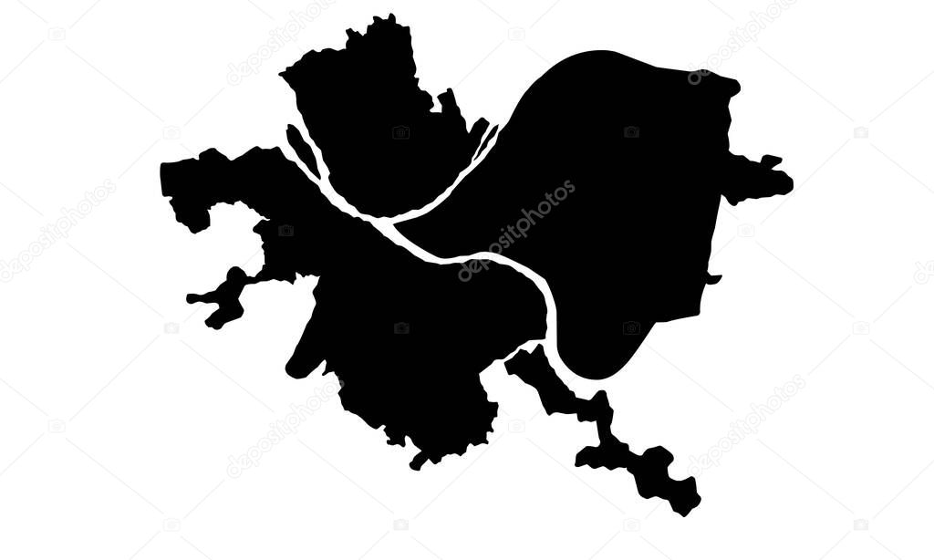 silhouette map of the city of Pittsburgh in Pennsylvania