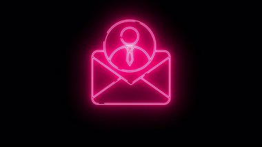 Bir neon pembe çizgi içinde bir kişi simgesi olan açık bir e-posta zarfı çizer