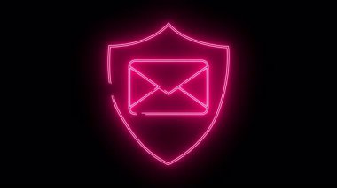 Neon kalkanı siyah bir arkaplana karşı fuşya içinde bir zarf kapatır