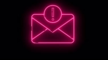 Siyah arkaplanda ünlem işareti olan bir mektubun pembe neon çizgisi