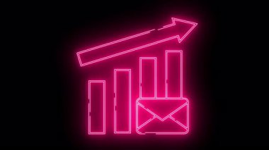 Yukarı doğru ok ve siyah zemin üzerinde zarf ile neon pembe grafik