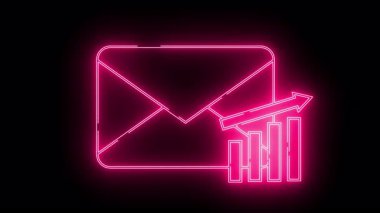 Neon grafik Zarfı ve grafiği yukarı doğru okla siyah arkaplanda