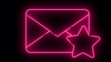 Siyah arkaplana karşı bitişik beş nokta yıldızlı pembe neonstyle e- posta simgesi
