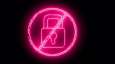 Siyah arkaplanda neon pembe bir yasaklanmış kilit simgesi kalın çizgiler