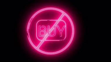 Pembe neon satın alma sembolü siyah bir arkaplana karşı üç katlı bir daire şeklinde çizilmiş.