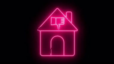 Neon pembe ev çizgisi başparmakları aşağıda baca yuvarlak giriş siyah arka planda