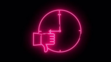Bir saatin neon pembe çizgisi ve bir baş parmak aşağı işareti