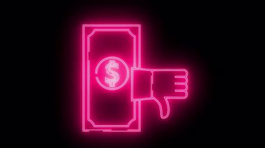 Siyah arka planda baş parmağı olan pembe neon dolar.