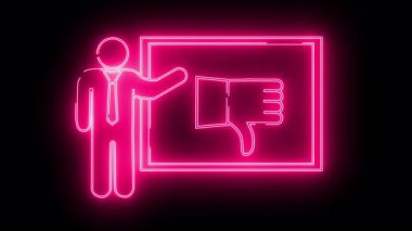 Siyah bir arkaplan karşısında bir tahtada baş parmağını aşağı gösteren bir kişinin neon pembe çizgisi