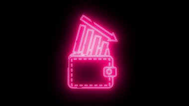 Siyah bir arkaplan karşısında çizelge çubukları azalan pembe neon cüzdan