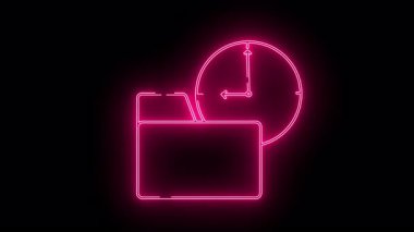 Siyah bir arkaplanda saat ile kaplanmış neon pembe bir klasör simgesi