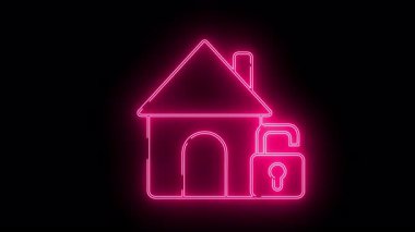 Neon Pembesi, açık asma kilidin yanında bacası olan bir ev.