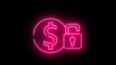 Siyah üzerine pembe neon dolar işareti açık asma kilit