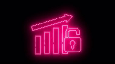 NeonPembe çizgi sanatı, yükselen bir çubuk grafiğini bir ok ve açık bir kilitle tasvir eder.