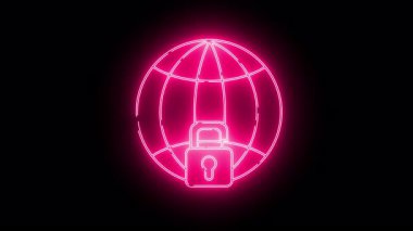 Güvenli interneti sembolize eden asma kilitli neon pembe dünya çizgisi