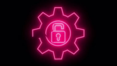 Siyah bir arkaplanda açık asma kilidi çevreleyen pembe neon tasarımı