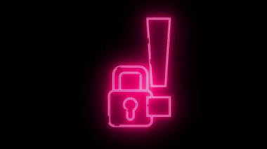 Siyah zemin üzerinde ünlem işareti ve dikdörtgen olan neon pembe asma kilit sembolü