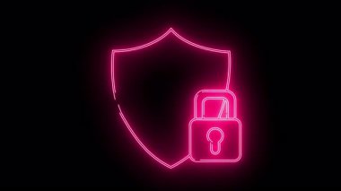 Siyah arka planda asma kilit olan neon pembe bir kalkan çizgisi.