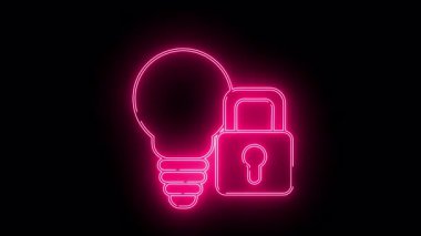 Siyah arka planda, asma kilidin yanında pembe bir ampul parlar.